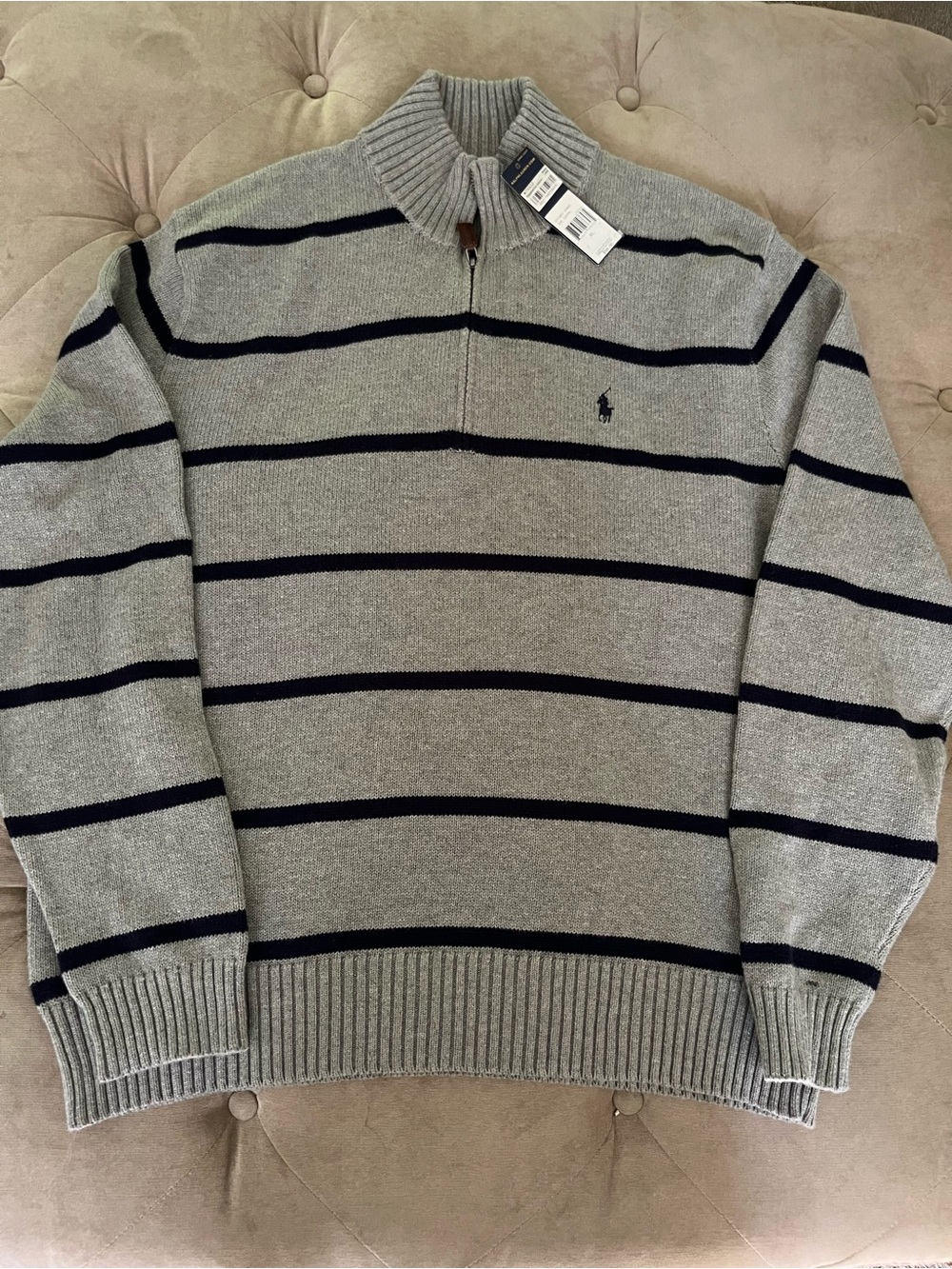 Polo by Ralph Lauren Men’s Gray Stripe Quarter-Zip Sweater size XL